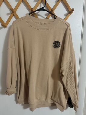 aerie Neutral Waffle-Knit Crewneck Sweatshirt